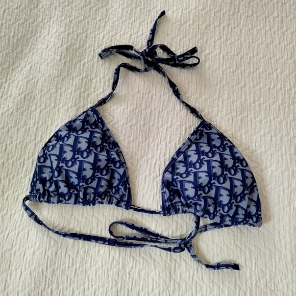 Dior Bikini Top Blue Oblique Technical Fabric Sz M - Picture 1 of 7
